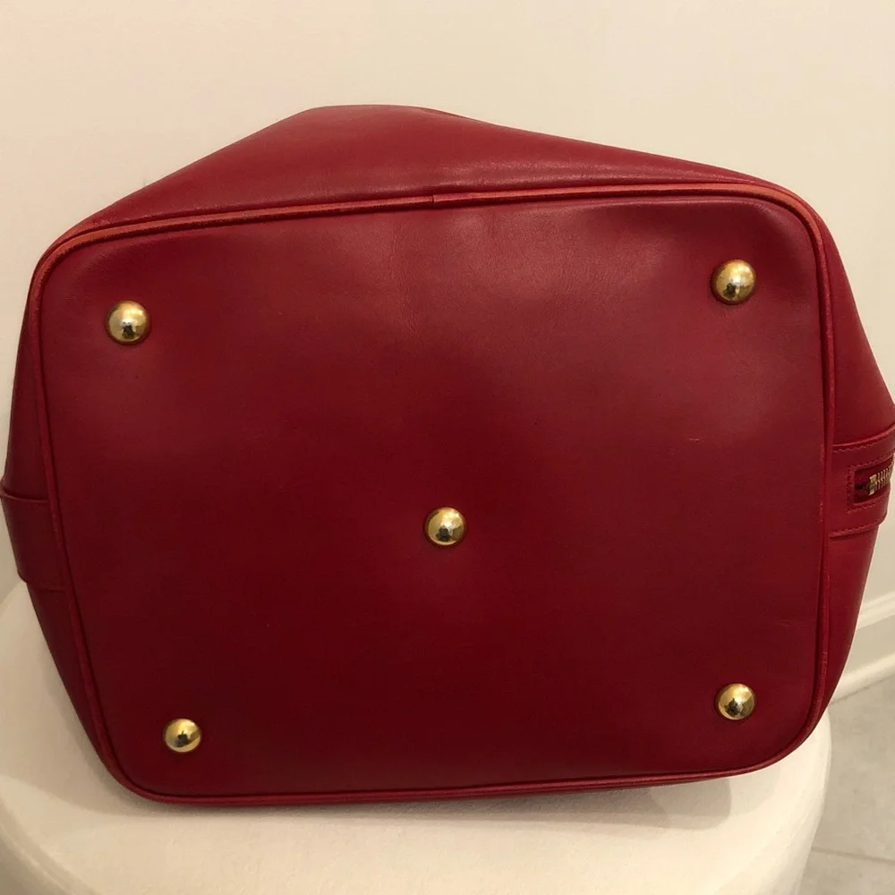 Saint Laurent Red Leather Drawstring Hobo with Gold-Tone Hardware